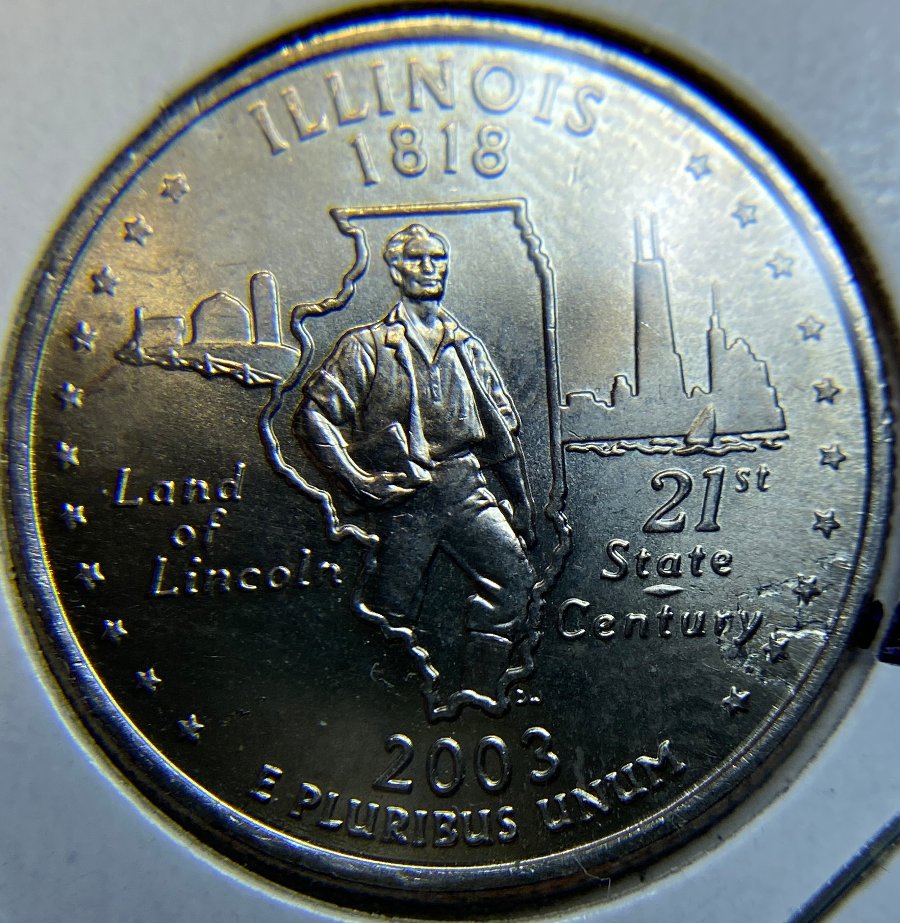 2003-Illinois-Quarter-With-Damage-On-Reverse